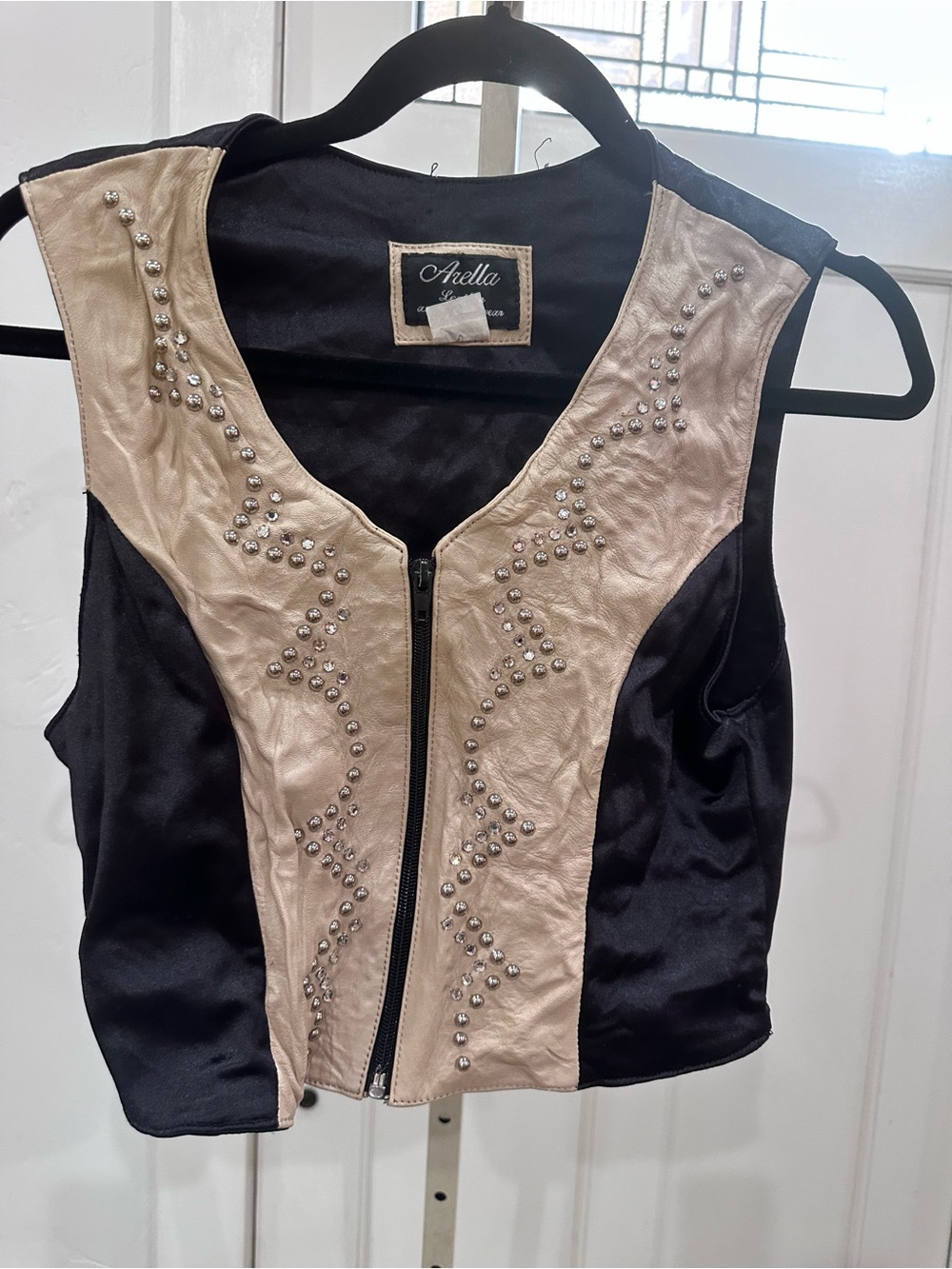 Ariella Black & Cream Studded Leather Vest XS
